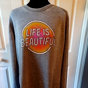 NEW Life is Beautiful Heather Grey Unisex Sweatshirt Lg